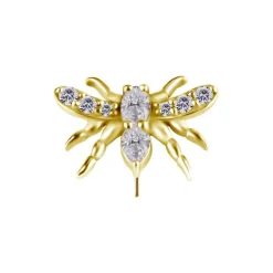 Nakrętka push in - latający owad z białą cyrkonią - CoCr NF - złoty - PI-018