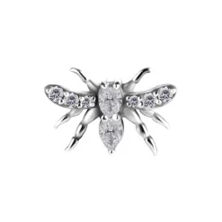 Nakrętka push in - latający owad z białą cyrkonią - CoCr NF - srebrny - PI-018