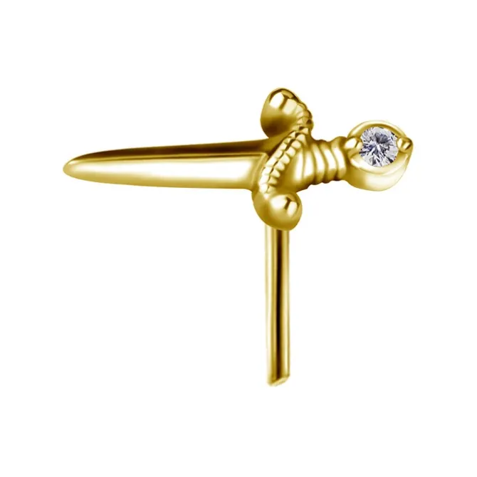 Nakrętka push in - sztylet z białą cyrkonią - CoCr NF - złoty - PI-013