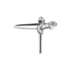 Nakrętka push in - sztylet z białymi cyrkoniami - CoCr NF - srebrny - PI-013