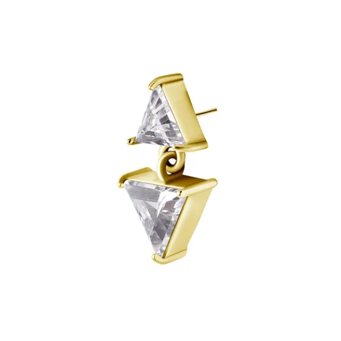 Nakrętka push in - trójkąty z białymi cyrkoniami - CoCr NF - złoty - PI-025