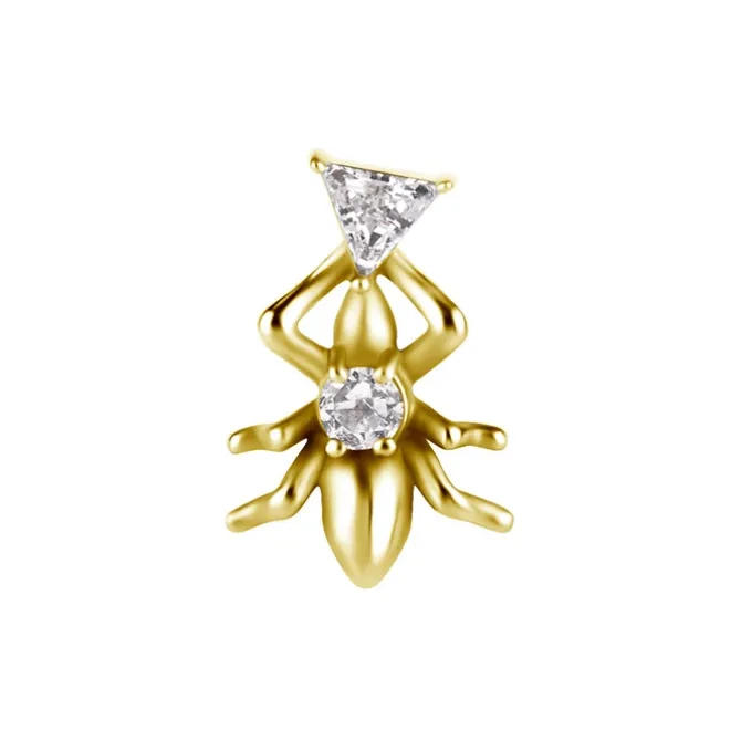 Nakrętka push in - żuk z białą cyrkonią - CoCr NF - złoty - PI-017