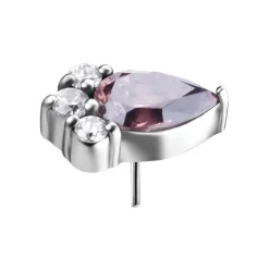 Nakrętka push in z różową i białymi cyrkoniami - CoCr NF - srebrny - PI-061