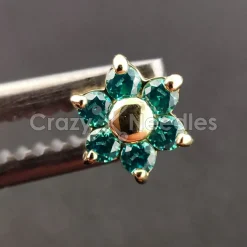 Nakrętka złoto 18K - złoty kwiat z morskimi cyrkoniami - GD18K-002