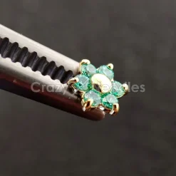 Nakrętka złoto 18K - złoty kwiat z morskimi cyrkoniami - GD18K-002