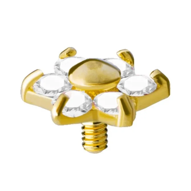Nakrętka złoto 18K - złoty kwiat z białymi cyrkoniami - GD18K-002