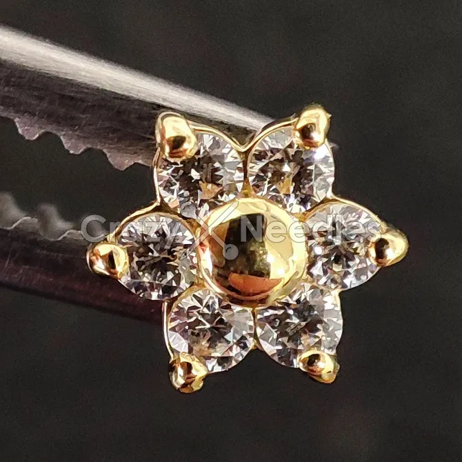 Nakrętka złoto 18K - złoty kwiat z białymi cyrkoniami - GD18K-002