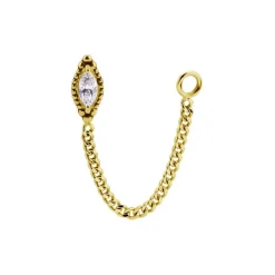 Nakrętka złoto 18K ozdobna z białą cyrkonią i łańcuszkiem - GD18K-057