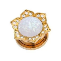 Plug - złoty z opalizującym kwiatem oraz cyrkoniamii - PT-050