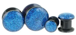 Plug akrylowy odkręcany - niebieski brokatowy - PT-009