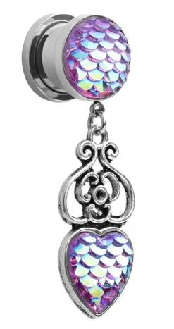 Plug ozdobny długi ażurowy z rybią łuską - PT-053