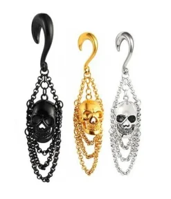 Plug ozdobny długi czaszka złoty - PT-083