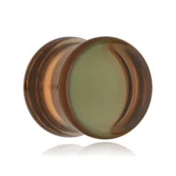 Plug szklany siodłowy - brązowy opalizujący - PT-078