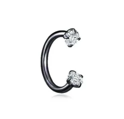 Podkowa czarna z cyrkonią - P-004