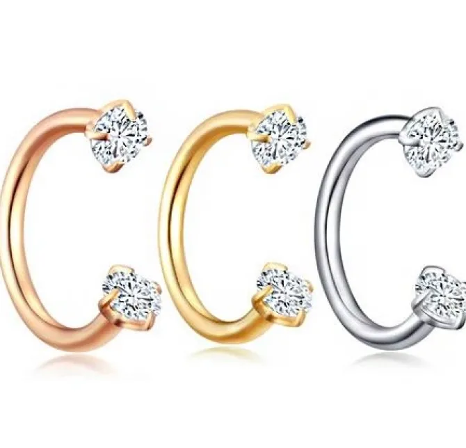 Podkowa różowe złoto z cyrkonią - gwint wewnetrzny - P-004