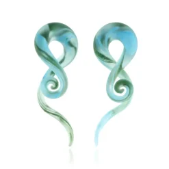 Szklane Spirale łabędź - matowe niebieskozielone - para - PT-168
