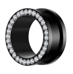 Tunel - czarny z białymi cyrkoniami - PT-003