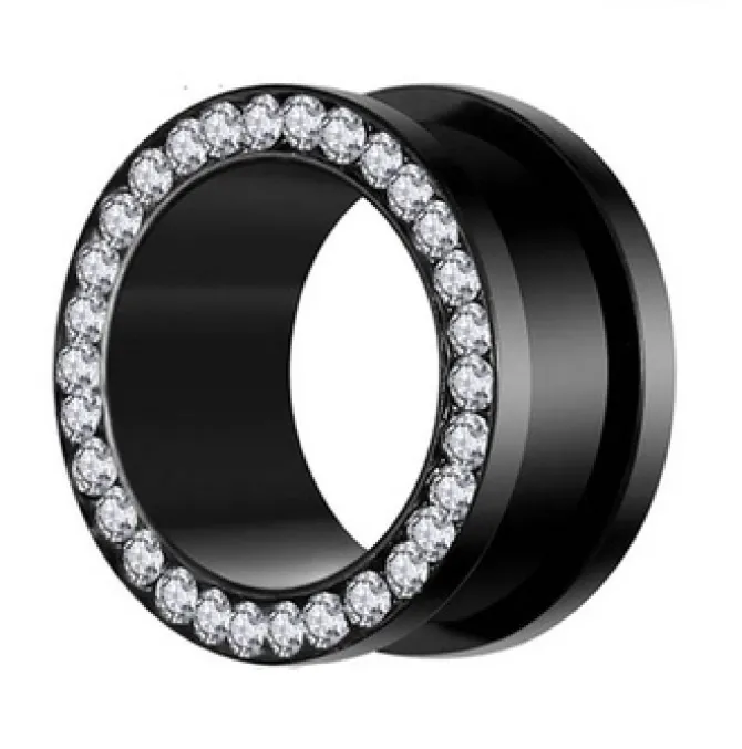 Tunel - czarny z białymi cyrkoniami - PT-003