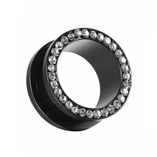 Tunel - czarny z białymi cyrkoniami - PT-003