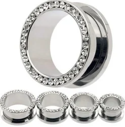 Tunel - srebrny z białymi cyrkoniami - PT-003