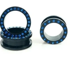 Tunel akrylowy czarny z niebieskimi cyrkoniami - PT-013