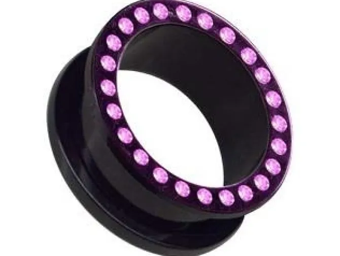Tunel akrylowy czarny z różowymi cyrkoniami - PT-013