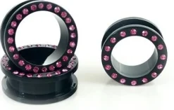 Tunel akrylowy czarny z różowymi cyrkoniami - PT-013