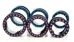 Tunel akrylowy czarny z różowymi cyrkoniami - PT-013