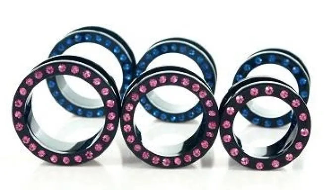 Tunel akrylowy czarny z różowymi cyrkoniami - PT-013