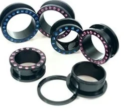 Tunel akrylowy czarny z różowymi cyrkoniami - PT-013