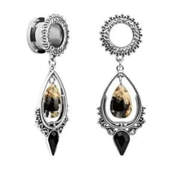 Tunel ozdobny długi z czarno-złotym koralikiem i czarną cyrkonią - PT-062