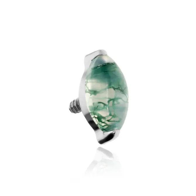 Tytanowa nakrętka łezka z Agatem Mszystym - srebrny - TNA-100