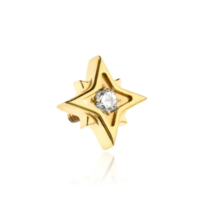 Tytanowa nakrętka gwiazda z białą cyrkonią - złoty - TNA-162