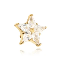 Tytanowa nakrętka gwiazda z białą cyrkonią - złota - TNA-120
