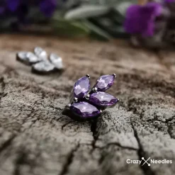 Tytanowa nakrętka listki z fioletowymi cyrkoniami - srebrny - TNA-091