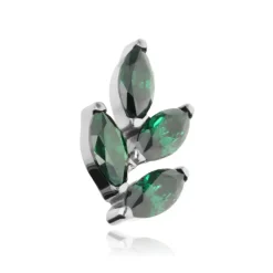 Tytanowa nakrętka listki z zielonymi cyrkoniami - srebrny - TNA-091