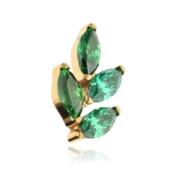 Tytanowa nakrętka listki z zielonymi cyrkoniami - złoty - TNA-091