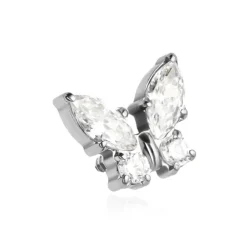 Tytanowa nakrętka motyl z białymi cyrkoniami - srebrny - TNA-125