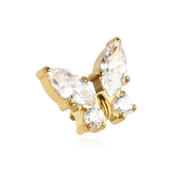Tytanowa nakrętka motyl z białymi cyrkoniami - złoty - TNA-125