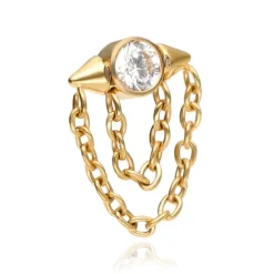 Tytanowa nakrętka z białą cyrkonią i łańcuszkami - złota- TNA-174