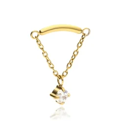 Tytanowa nakrętka z białą cyrkonią i łańcuszkiem - złota - TNA-144