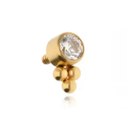 Tytanowa nakrętka z białą cyrkonią - złota - TNA-017