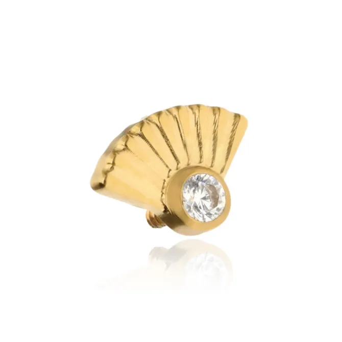 Tytanowa nakrętka z białą cyrkonią - złota - TNA-015