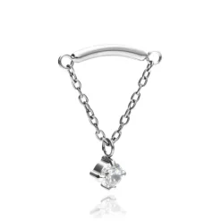 Tytanowa nakrętka z białą cyrkonią i łańcuszkiem - srebrny - TNA-144