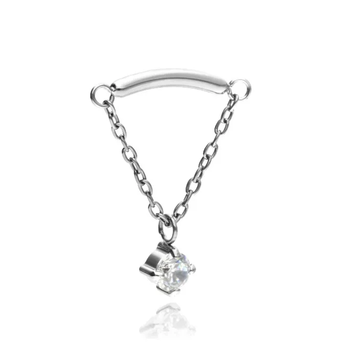 Tytanowa nakrętka z białą cyrkonią i łańcuszkiem - srebrny - TNA-144