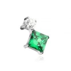 Tytanowa nakrętka z białą i zieloną cyrkonią - srebrna - TNA-135