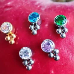 Tytanowa nakrętka z różową cyrkonią - srebrna - TNA-017