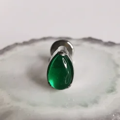 Tytanowa nakrętka z zielonym kamieniem Jadeit - srebrny - TNA-195