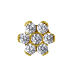 Tytanowa nakrętka złoty kwiat i biała Premium Zirconia - TNA-059