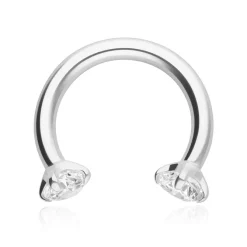 Tytanowa podkowa z białymi cyrkoniami - srebrna - TKP-003